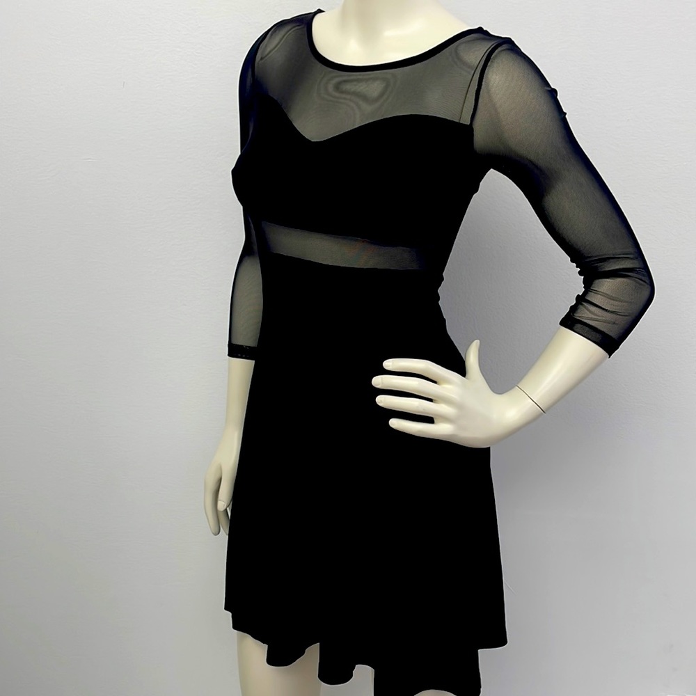 NWOT • H&M DIVIDED • Black Skater Dress with Mesh Sleeves and Waist Detail
